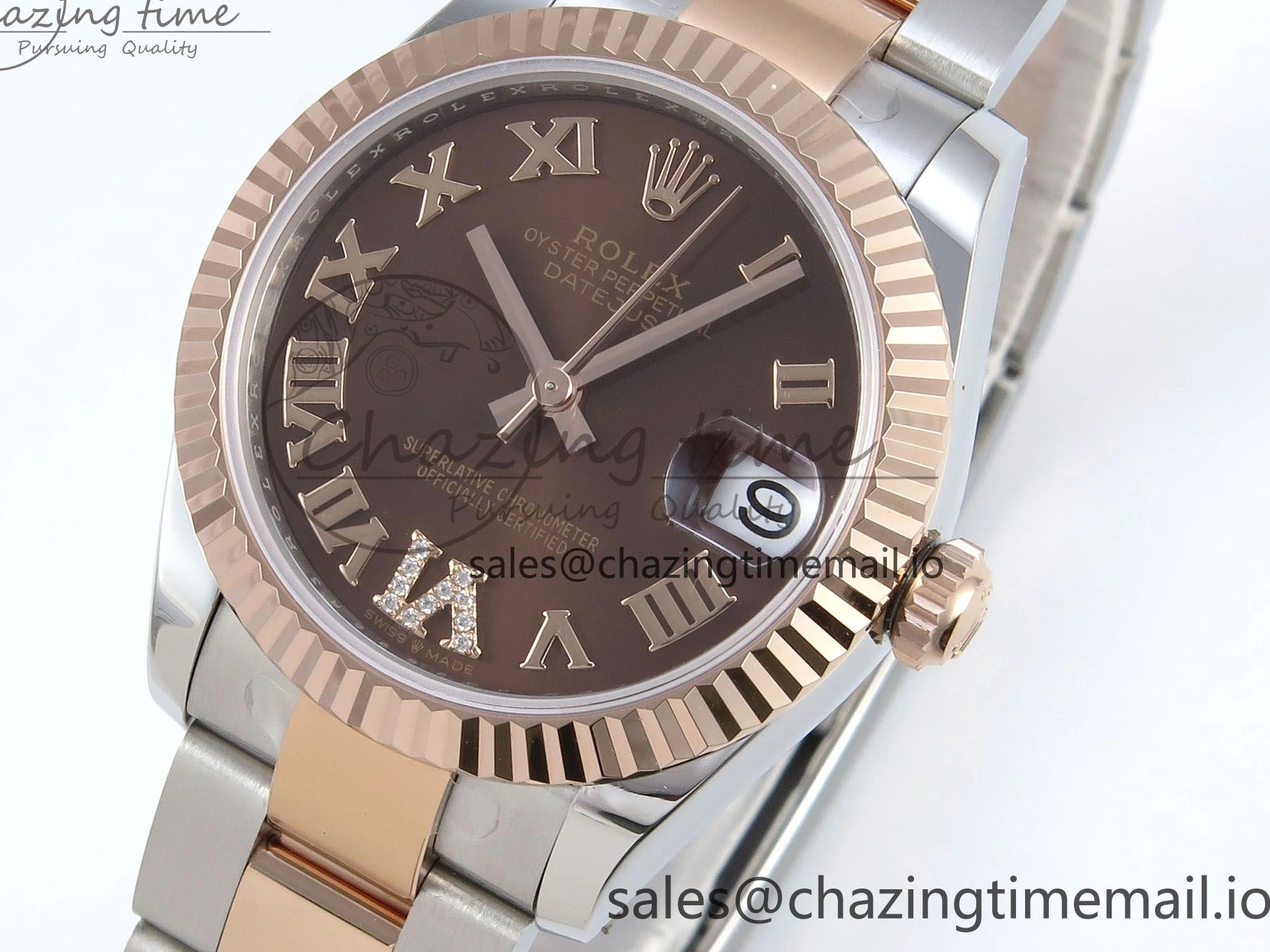 MiroTime 0504 DateJust 31 278271 ARF 1:1 Best Edition 904L Steel Brown Roman Diamonds Dial on SS RG Oyster Bracelet ETA SmartChoice 520